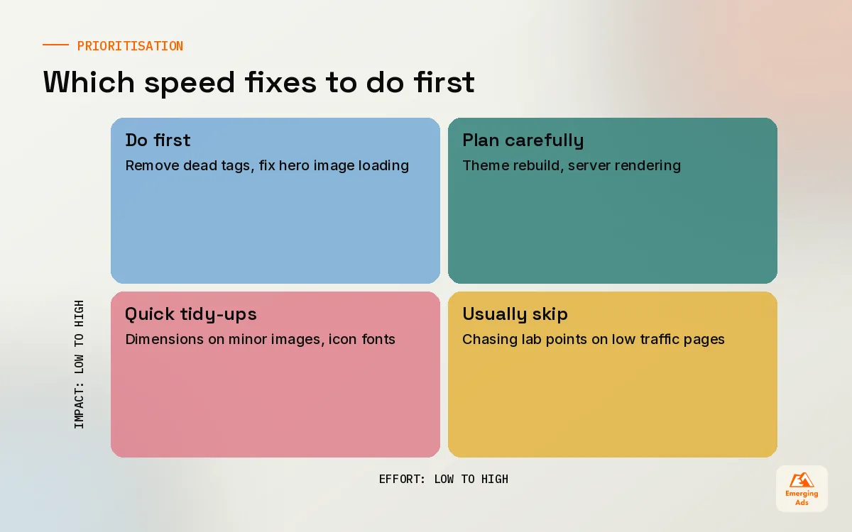 Effort versus impact matrix for prioritising core web vitals fixes