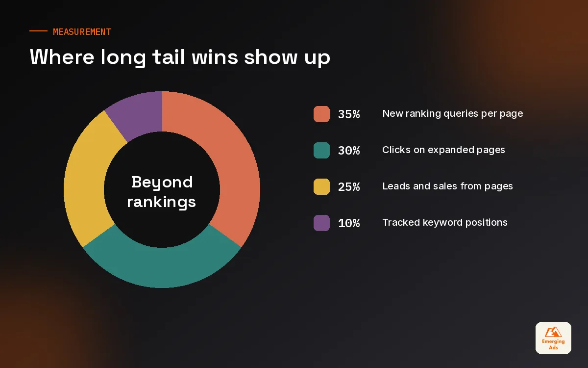 Donut chart showing an illustrative split of where long tail wins show up in reporting