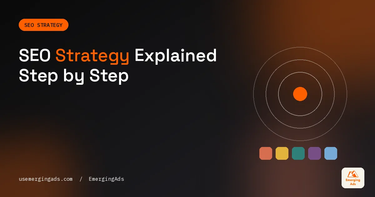 SEO strategy guide cover showing a step by step plan from goals to reporting